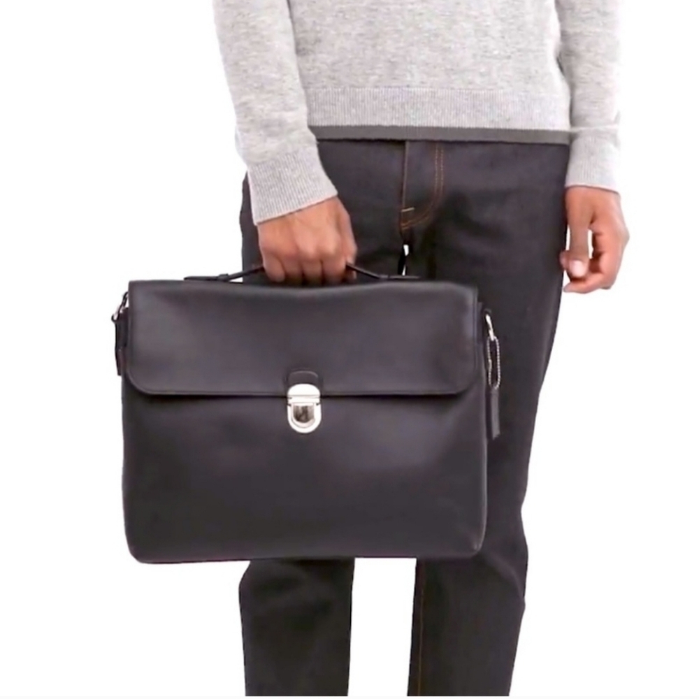 🖤▪️ Coach ▪️Men Beckett Black Leather Briefcase Messenger Flap Crossbody